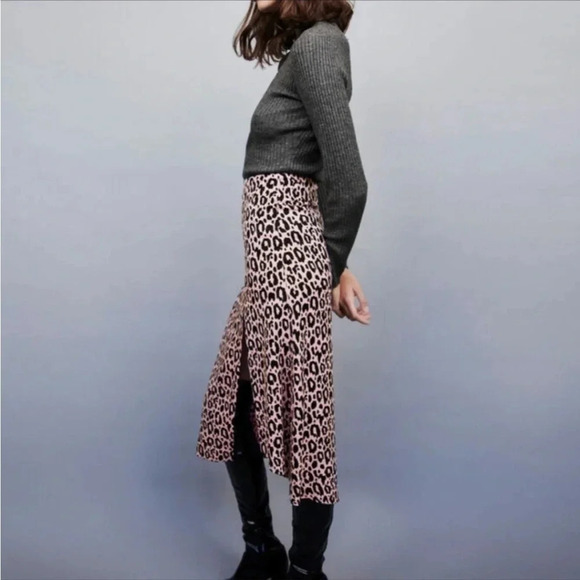 Maje pink leopard jipanta open slit midi skirt - Picture 2 of 15